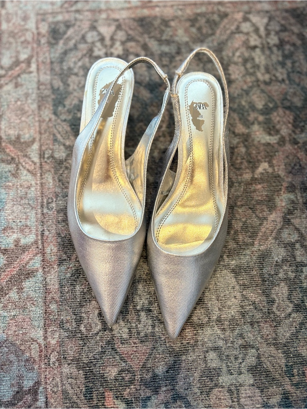 Silver Metallic Zara Slingback Kitten Heel